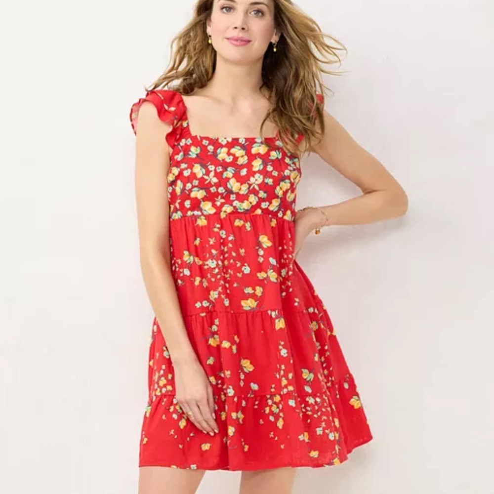 Lauren Conrad • Ruffle Sleeve Fit and Flare Lemon Dress • Sz S • NWT!